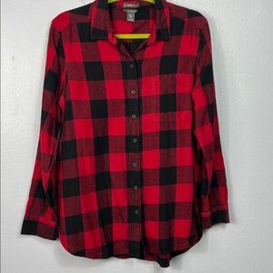 Eddie Bauer Classic Fit Red & Black Buffalo Check Button Front  Shirt Large